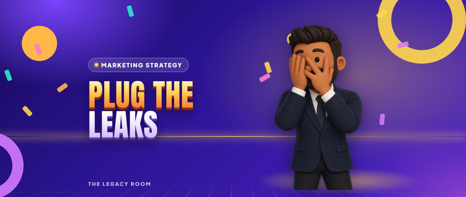 Plug the leaks – Marketing Strategy guide cover from The Legacy Room