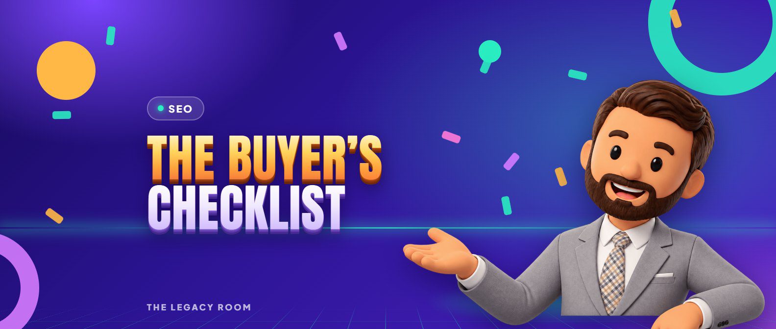 The buyer’s checklist – SEO guide cover from The Legacy Room