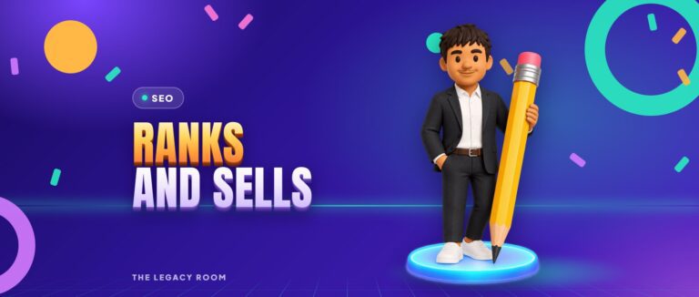 Ranks and sells – SEO guide cover from The Legacy Room
