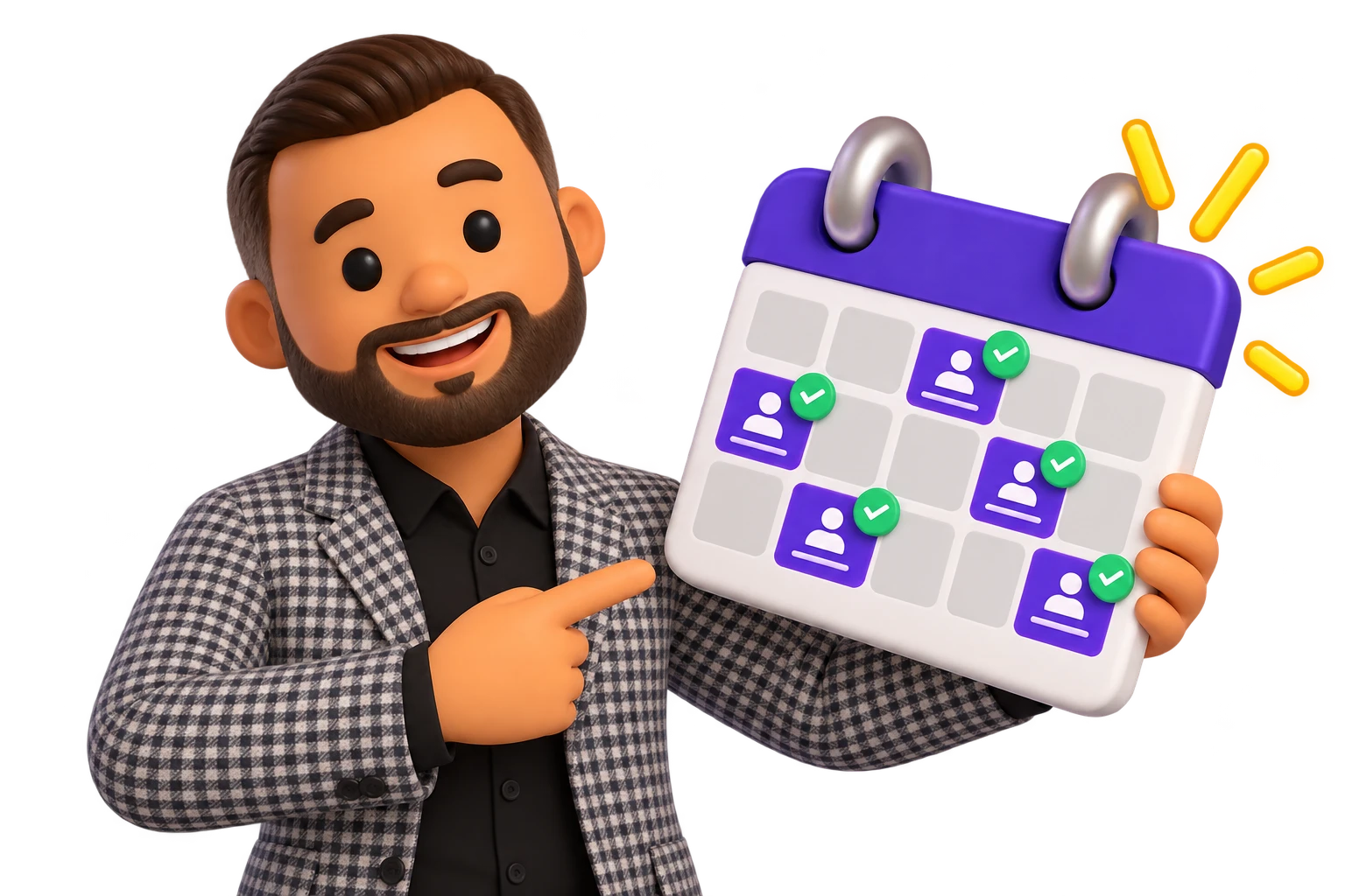 Legacy Room tutor pointing at a calendar full of booked client calls