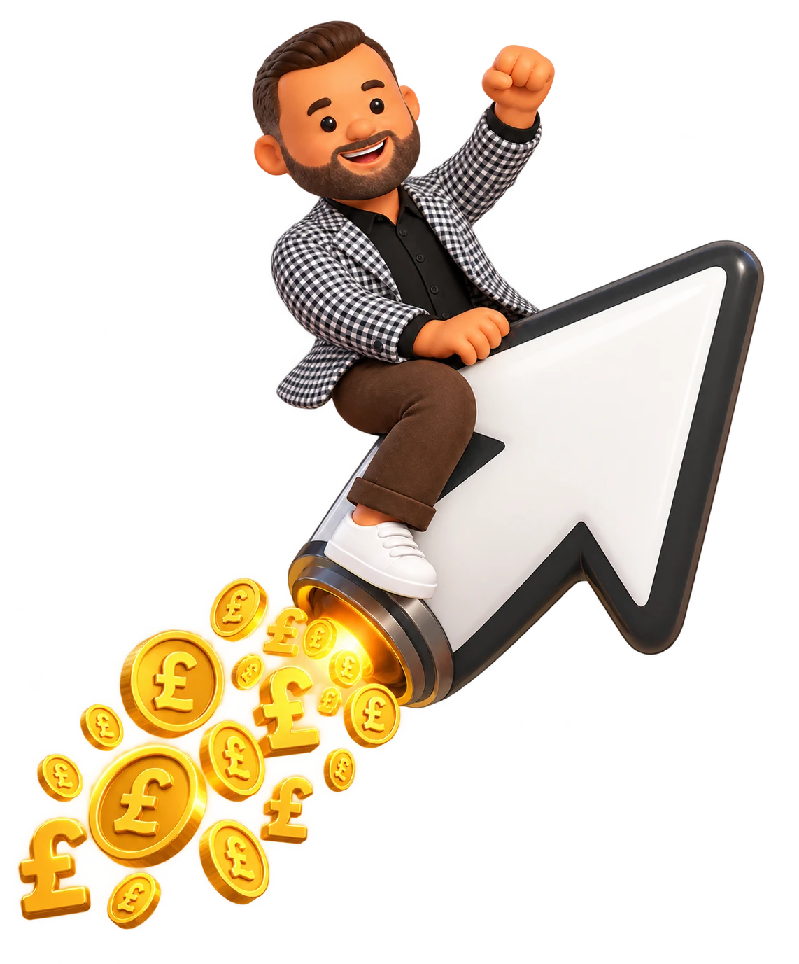Legacy Room tutor riding a cursor that turns ad clicks into pound coins
